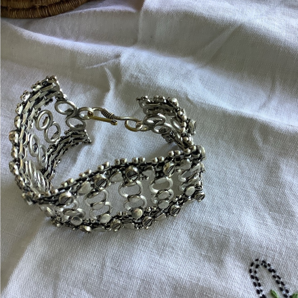 Sterling-Tone Floral Link Wide Bracelet in Silver - Picture 4 of 4